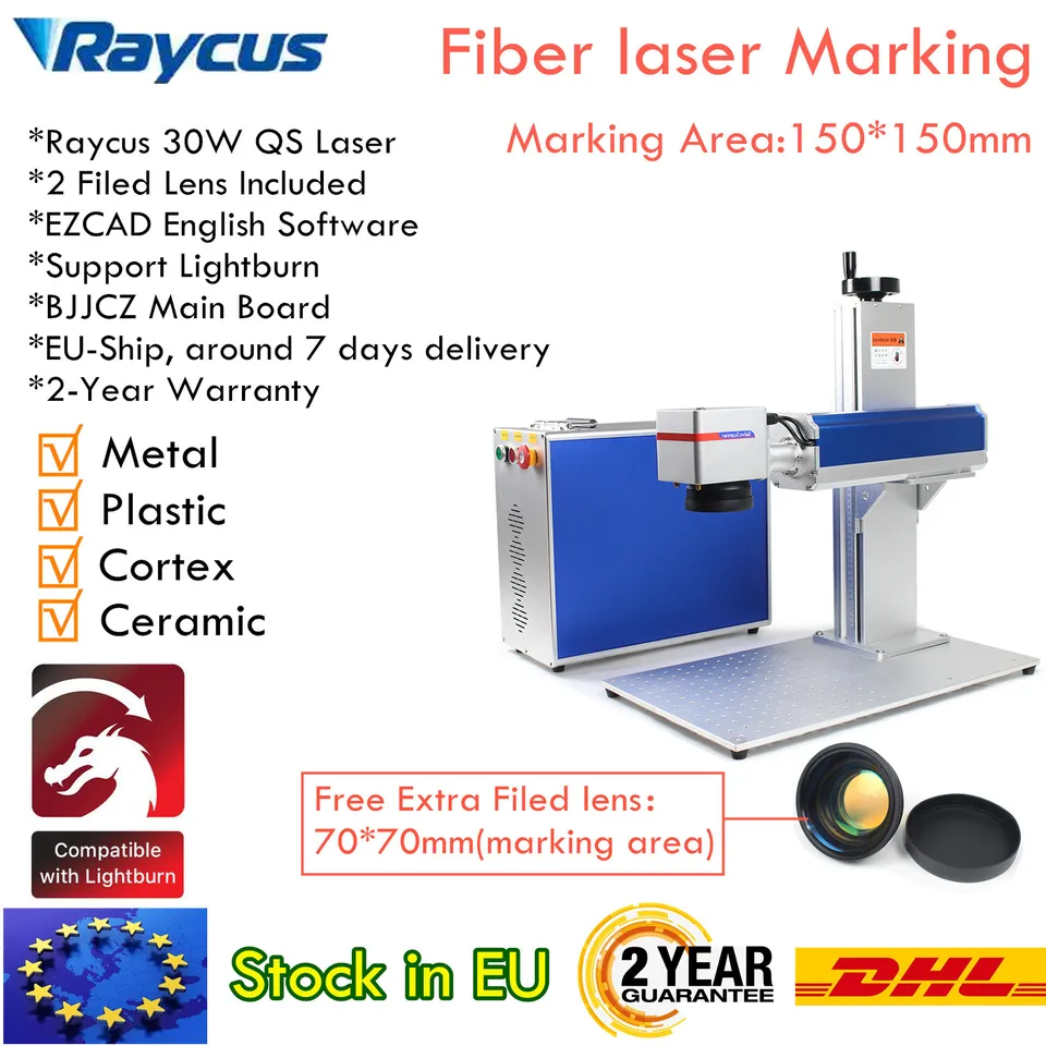 【EÚ Stock】 RAYCUS 30W 50W Klenotnícke laserové gravírovacie strojové vlákno Zdroj laseru na označenie zlatého striebra hliníka Medený kovový prsteň