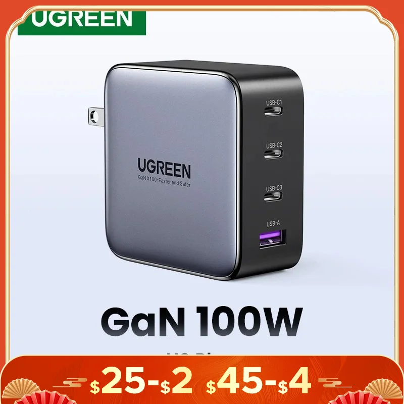 【US Plug】 Ugreen 100W Gan Charger nabíjačku USB C nabíjačka QC4.0 3.0 Rýchly poplatok pre tablet MacBook laptop tablet PD rýchla nabíjačka pre iPhone 15 14 14