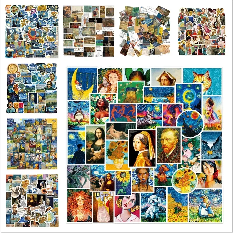 【Vintage Art Collection】 Slávny umelecký diel van Gogh estetické nálepky pre auto gitarové motocykle batožinový kufr